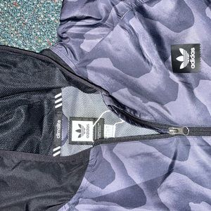 Mens Adidas Windbreaker Zipper Jacket Black/Grey Size L